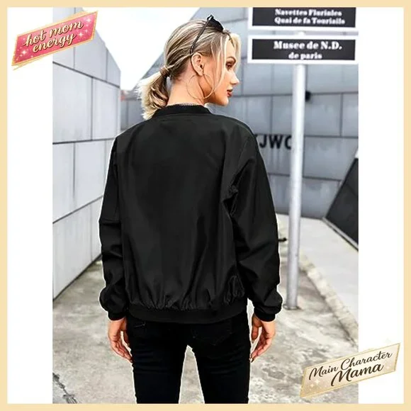 Lightweight Bomber Jacket with Pockets, Zip Up Casual Coat for Spring Fall